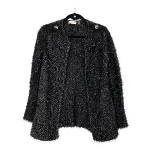 Point Zero Black Bouclé Eyelash Knit Jacket Cardigan Military Button Detail P/S